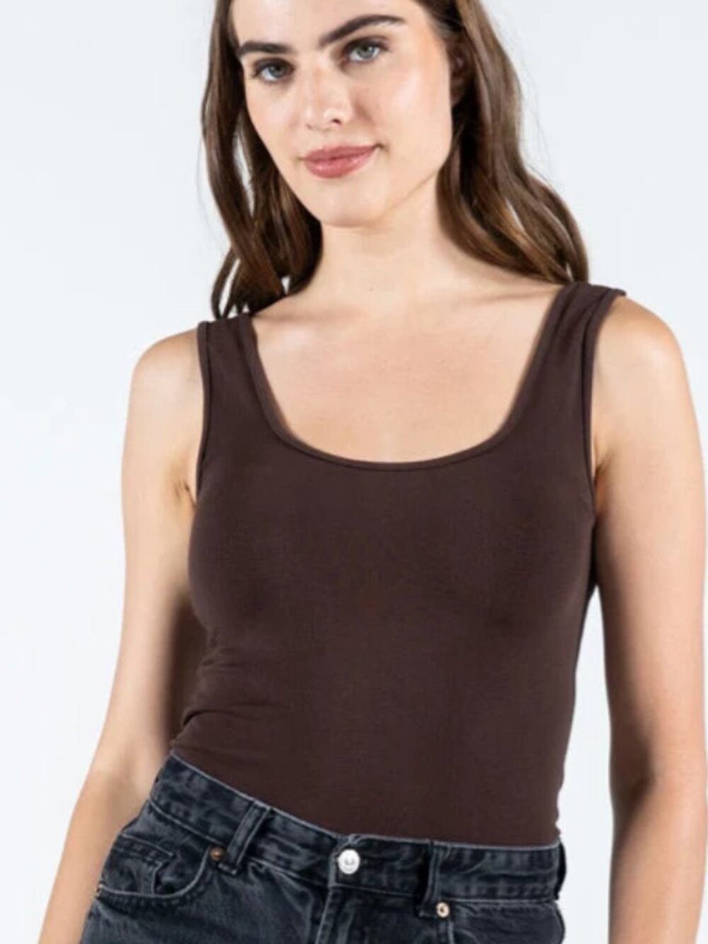 C'est Moi Clothing Co Naturals Bamboo Reversible Tank OS Brown v-neck scoop neck